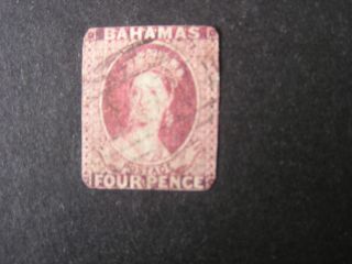 Bahamas,  Scott 3,  4p.  Value Dull Rose Rough Perf 1861 Qv. photo