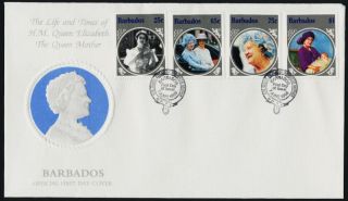 Barbados 660 - 3 On Fdc Queen Mother,  Royalty photo