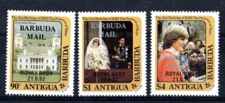 Antigua 1982 Princess Diana 21st Birthday All 3 O/p Barbuda Mail & Royal Baby photo
