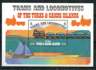 Turks & Caicos 1983 Trams And Locomotives Miniature Sheet Sg Ms 735 photo