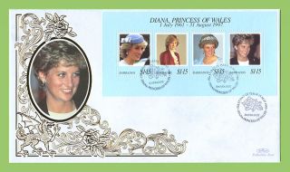 Barbados 1998 Diana,  Princess Of Wales Commemoration.  Sheet Silk First Day Cover photo