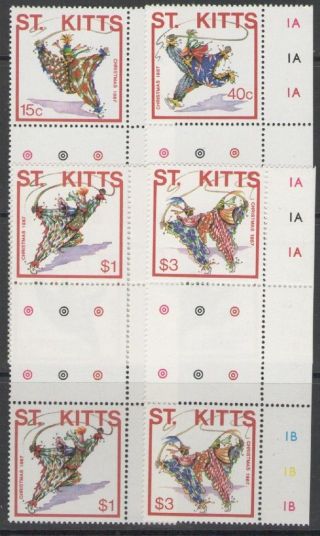 St.  Kitts Sg246/9 1987 Christmas Clowns Gutter Pairs photo