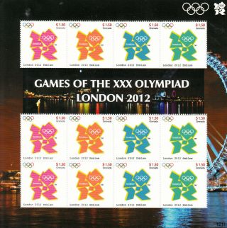 Grenada 2012 London Olympics 12v M/s Games Xxx Olympiad Emblem Logo photo