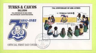 Turks & Caicos 1987 Girl Guides M/s On First Day Cover photo
