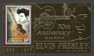 Dominica 2005 Pop Rock Music Elvis 70th Birthday Gold Foil Stamp photo