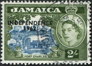 Jamaica 1962 - 3 2s Blue And Bronze - Green Sg189 Cv £1.  50 F Uh Postage photo