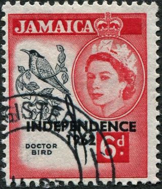 Jamaica 1962 - 3 6d Black And Deep Rose - Red Sg186 Cv £0.  10 F Uh Postage photo