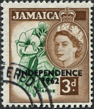 Jamaica 1962 - 3 3d Emerald And Red - Brown Sg184 Cv £0.  10 Uh Postage photo