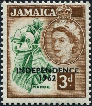 Jamaica 1962 - 3 3d Emerald And Red - Brown Sg184 Cv £0.  15 Mh Postage photo