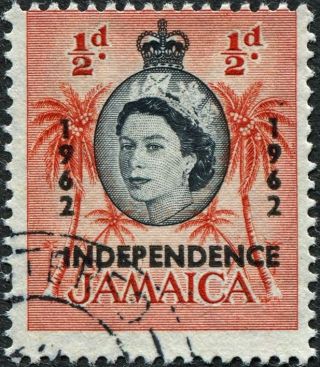 Jamaica 1962 - 3 1/2d Black And Deep Orange - Red Sg181 Cv £1.  00 Uh P&p photo