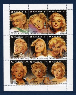 St Vincent 2055 Sht Of 9 Marilyn Monroe M/s 2592 photo