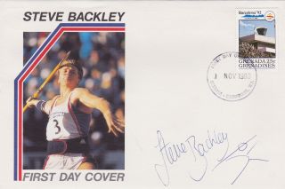 Steve Backley,  Javelin Champion Signed,  Barcelona Olympics Cover (1990) photo