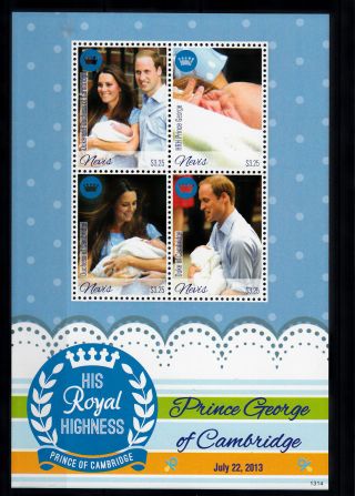 Nevis 2013 Birth Prince George 4v Sheet Royal Baby Hrh Cambridge William photo