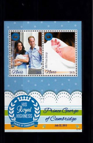 Nevis 2013 Birth Prince George 1v Sheet Royal Baby Hrh Cambridge William photo