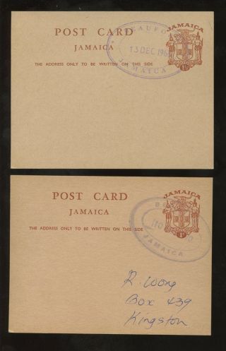 Jamaica 1968 - 70 Stationery Cards 1c + 1 1/2d Sterling + Decimal. . .  Beaufort Ovals photo