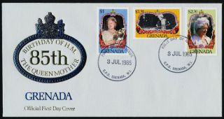 Grenada 1298 - 1300 On Fdc Queen Mother 85th Birthday,  Flower photo