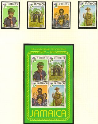 Jamaica:1982 Boy Scout Movement Set+ms Sg 546 - 9 + Ms 550 Un photo
