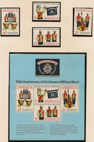 Jamaica:1977 Jamaican Military Band Set+ Min Sheet Sg 438 - 41+ms442 Un photo