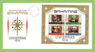 Bahamas 1974 Christmas Miniature Sheet First Day Cover,  Grand Bahama photo