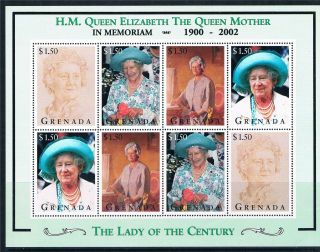 Grenada 2002 Queen Mother Commem.  Sheet Sg2902ab photo