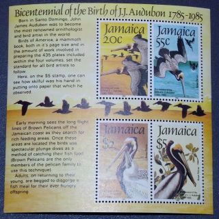 Jamaica 598a Ss - 1985,  200th Anniversary Of J.  J.  Audubon Birth - Cv $11.  00 photo