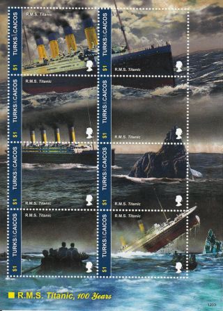 Turks & Caicos Island 2012 Rms Titanic 100 Years 8v M/s Ships 100th Anniv photo