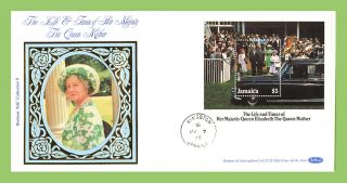Jamaica 1985 Life And Times Of The Queen Mother Mini Sheet Silk First Day Cover photo