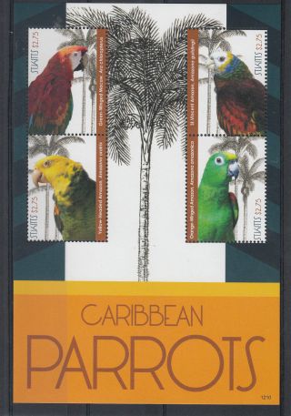St Kitts 2012 Caribbean Parrots 4v Sheetlet Birds Macaw St Vincent Amazon photo