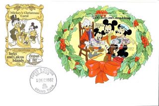 (12821) Fdc Turks And Caicos Disney Minisheet - Mickey ' S Christmas Carol 1982 photo