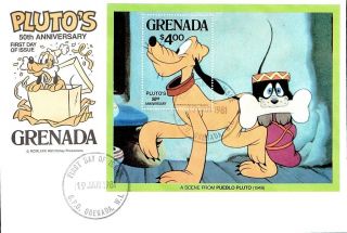 (12801) Fdc Grenada Disney Minisheet - Pluto 50th Anniversary 1981 photo