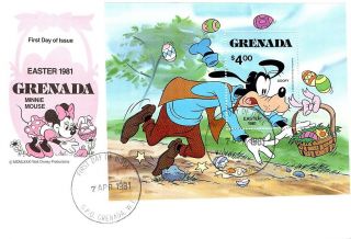 (12800) Fdc Grenada Disney Minisheet - Goofy Easter 1981 photo