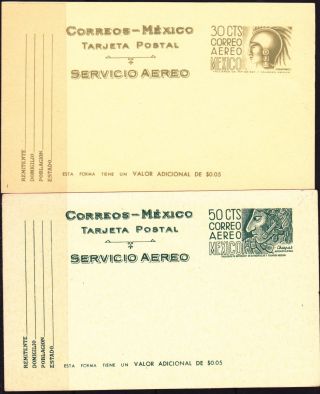 Mexico 1950 ' S 30 & 50c Air Postal Cards Srchitecture Series Cv (ps199) photo