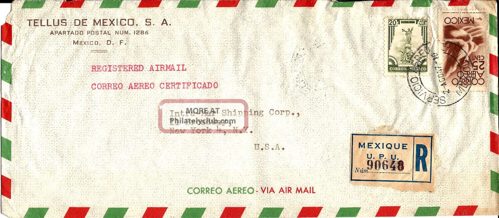 1947 Mexico Registered Airmail Cover Mexico City To York Ny U.  S.  A. Latin America photo