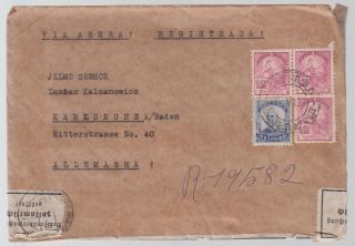 1937 Sao Paulo Brazil Registered Cover To Karlsruhe Germany photo