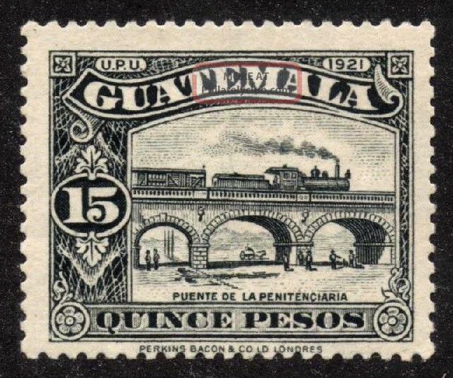 1924 Guatemala - No.  216 (a64) $15 Pesos - Black - Hinged,  Ogum Latin America photo