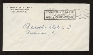 Chile Consular Mail Envelope Official Paid 1944 Philadelphia photo