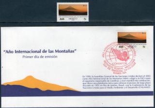 2287fd Mexico 2002 - Intl.  Year Of Mountains,  Sc 2287,  Mi 2995 - Fdc And Stamp photo