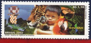 2852 Brazil 2002 - Sivam,  System Vigilance Of Amazon,  Parrot,  Ounce,  Monkey, photo