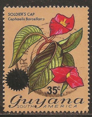 1976 Guyana: Scott 234 - Flower Surchared (35c On 60c - Soldier ' S Cap) - photo