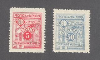 Argentina.  Province Of Mendoza.  1910.  Mog.  Cat S 282 &286 (forbin). photo