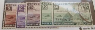 Egypt 1941 - 43 Sc C34 - 38,  Usedair Post Stamp,  Plane,  Giza Pyramids,  Type Of 1933,  Uar photo