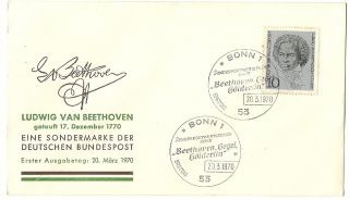 Germany 1970 First Day Cover Printed Signed Ludwig Van Beethovan Music Bonn 1 photo