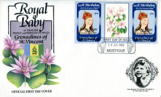 Mustique 1982 Birth Of Prince William 50c Gutter Pair First Day Cover photo