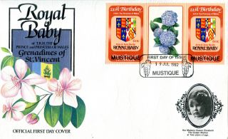 Mustique 1982 Birth Of Prince William 60c Gutter Pair First Day Cover (b) photo