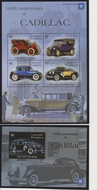 Dominica 100th Anniversary Of The Cadillac Sheet Of 4 & S/s Scott 2422 & 242 photo