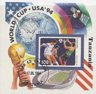 1994 Tanzania Africa Postage Souvenir Sheet Fifa World Cup Soccer Tournament Cto photo