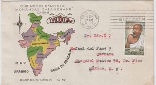 Mexico 1969 Mahatma Gandhi Map Of India First Day Cover 62385 photo