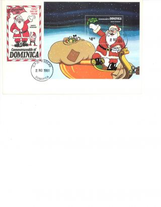 Dominica Disney Fdc Stamp Souvenier Sheet 1981 Xmas Santa ' S Workshop photo