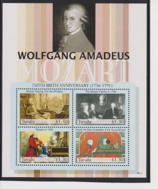 Tuvalu Wolfgang Amadeus Mozart 250th Birth Ann.  Sheet Of 4 Scott 1014 photo