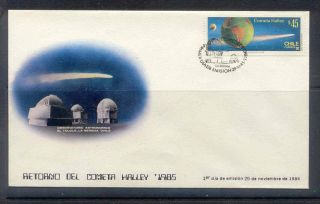 Space Chile 29.  11.  1985 Halley ' S Comet Official Fdc 